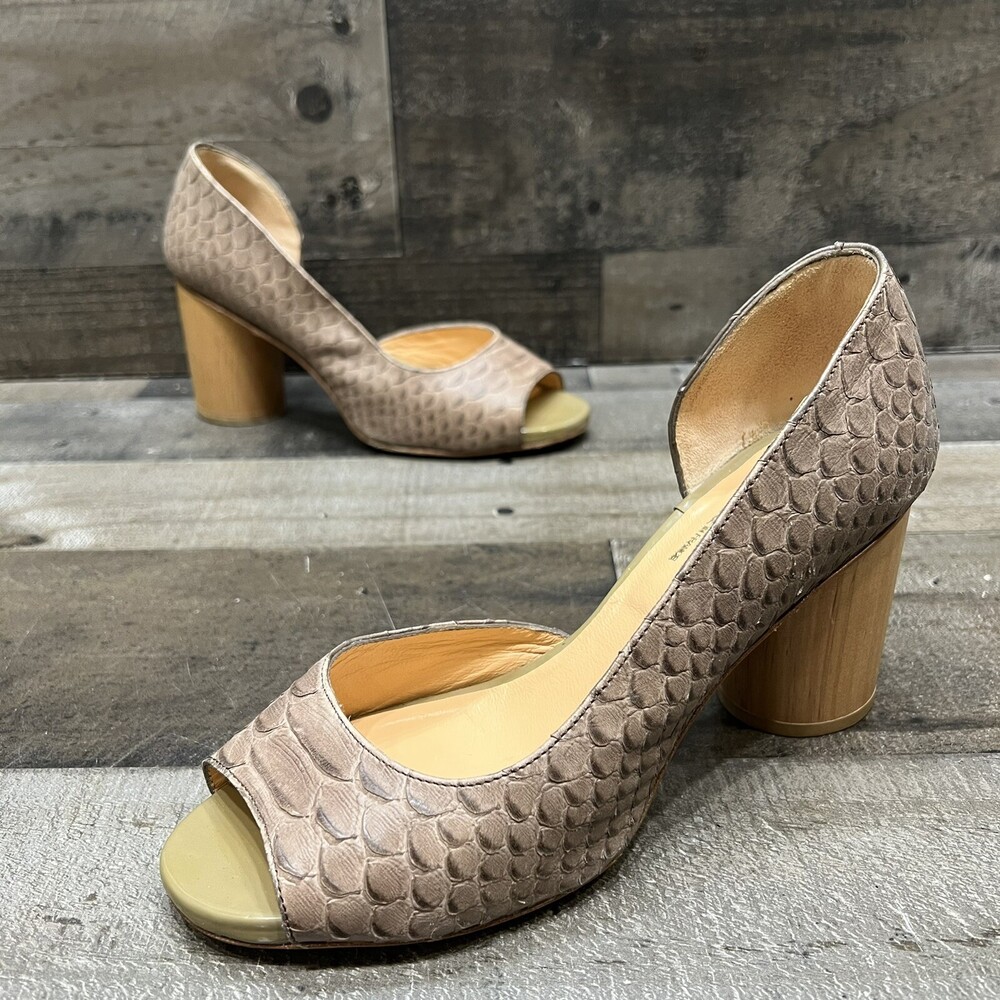 Robert Clergerie Made In France Womens Scale Leather Brown Heels Size 7 B